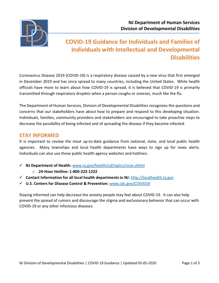 covid 19 guidance for individuals and families of