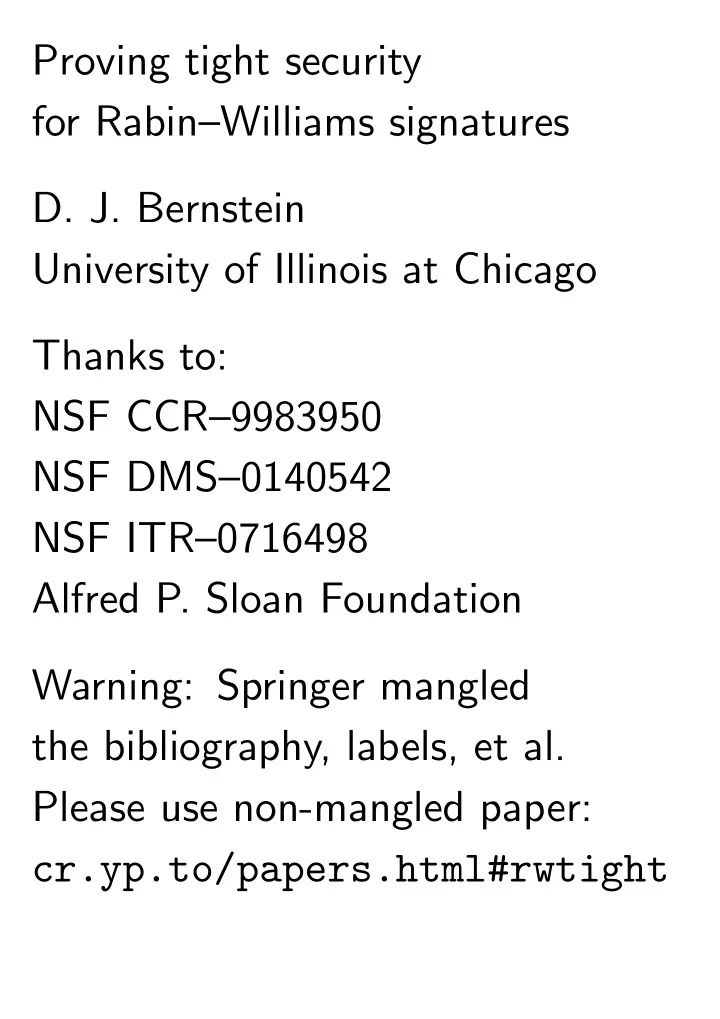 proving tight security for rabin williams signatures d j