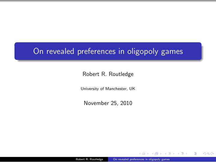 on revealed preferences in oligopoly games