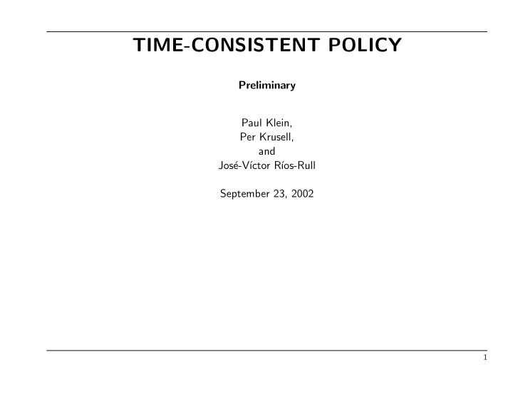 time consistent policy