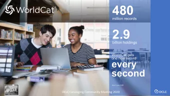 480  million records  2.9  billion holdings  WorldCat gets  one new record  every  second  As of