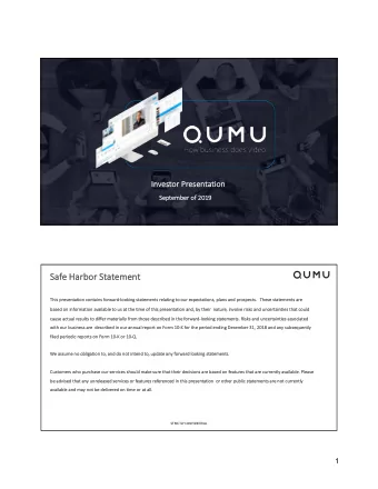 Sa  Safe Harbor St  Statement  Th  This presentation contains forward-lo  lookin  ing st