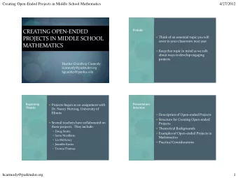 CREATING OPEN-ENDED  Think of an essential topic you will  PROJECTS IN MIDDLE SCHOOL  cover in