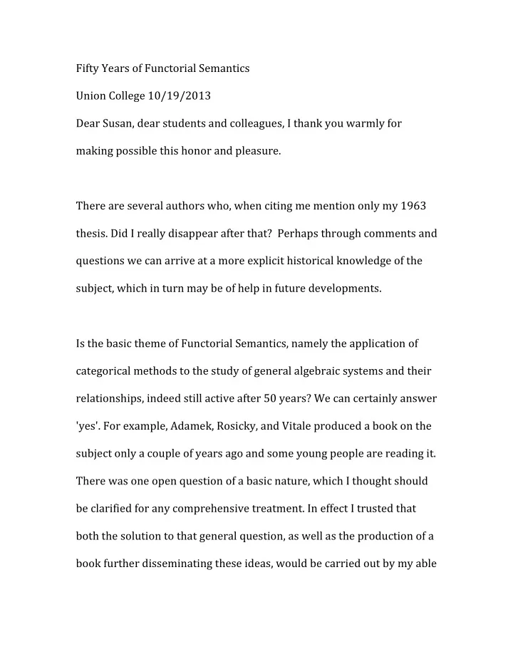 fifty years of functorial semantics union college 10 19