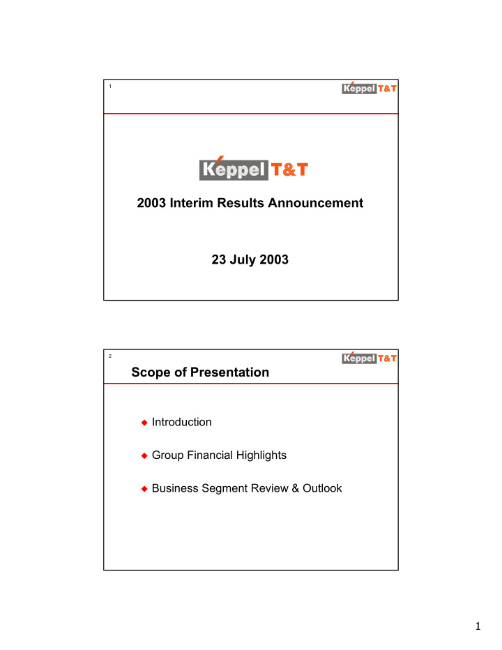 2003 interim results announcement 23 july 2003