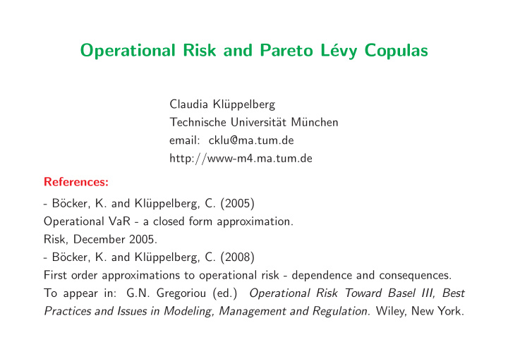 operational risk and pareto l evy copulas
