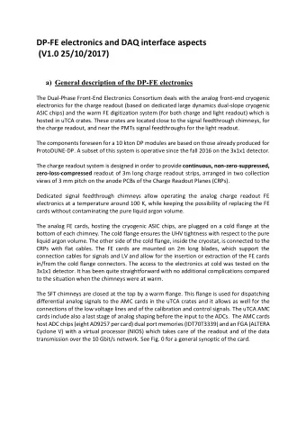 DP-FE electronics and DAQ interface aspects  (V1.0 25/10/2017) a) General description of the DP-FE