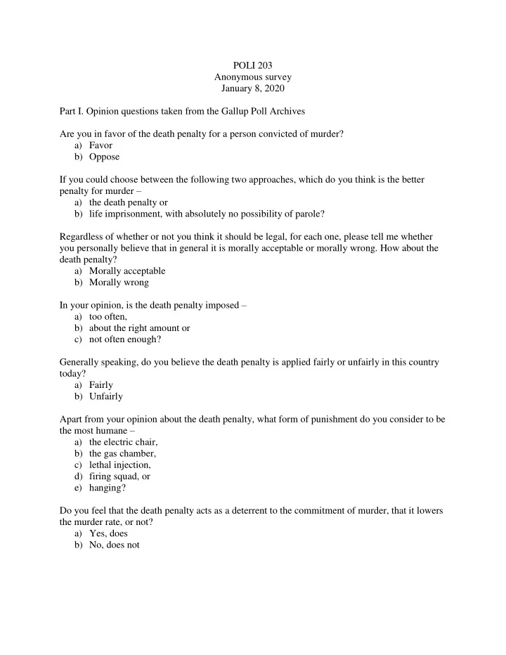 poli 203 anonymous survey january 8 2020 part i opinion