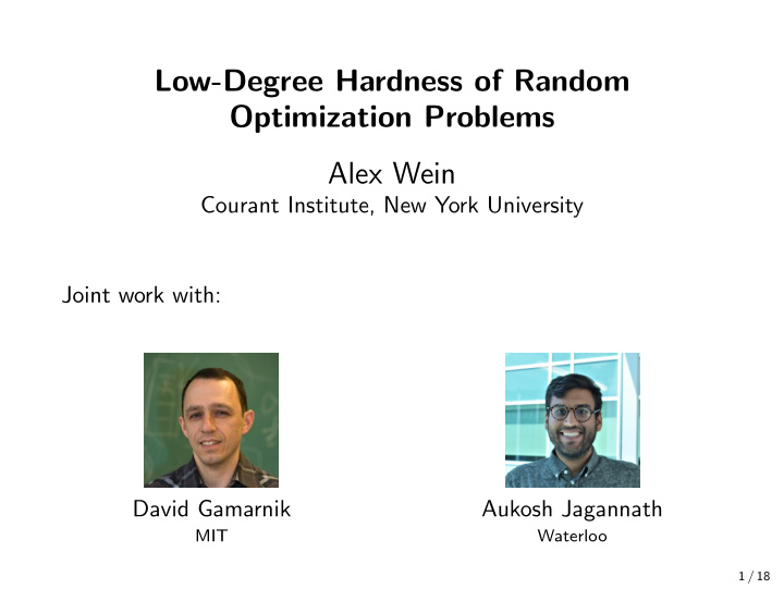 low degree hardness of random optimization problems alex