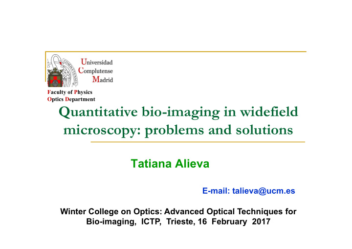 quantitative bio imaging in widefield microscopy problems