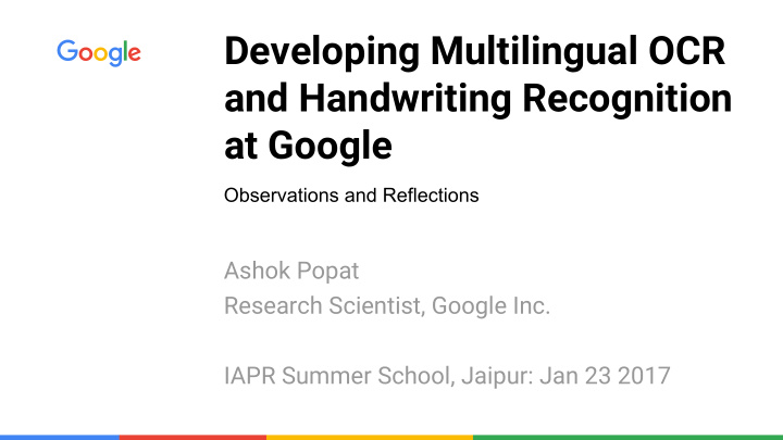 developing multilingual ocr and handwriting recognition