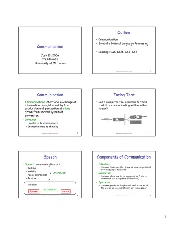 Outline   Communication   Symbolic Natural Language Processing  Communication   Reading: