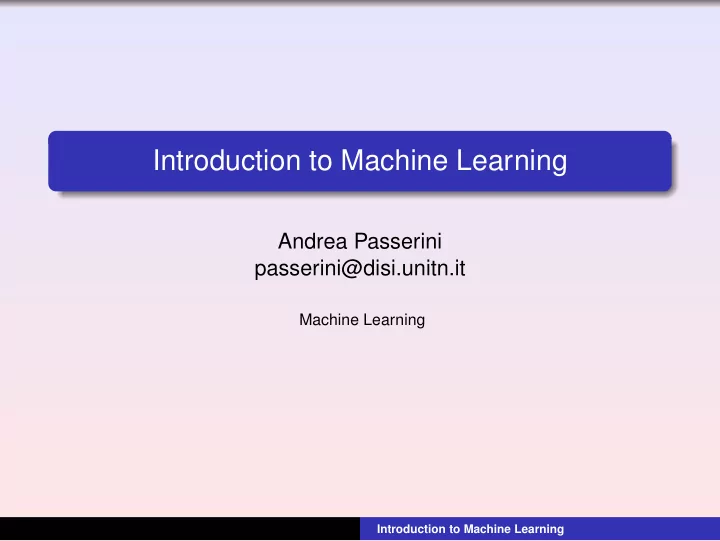 introduction to machine learning