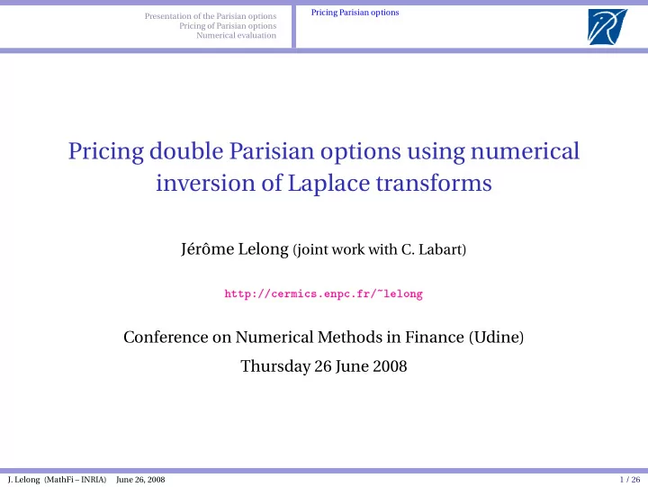 pricing double parisian options using numerical inversion