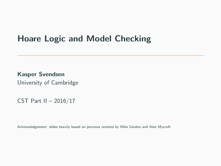 hoare logic and model checking