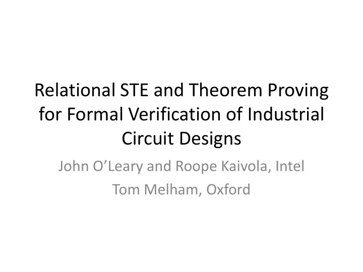 for formal verification of industrial