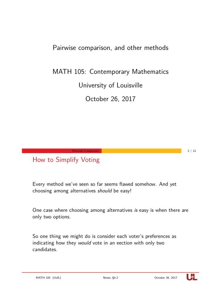 pairwise comparison and other methods math 105