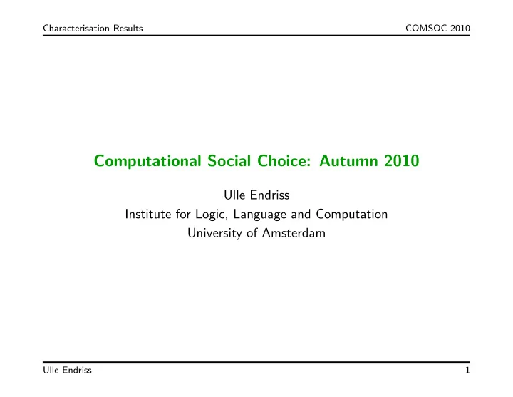 computational social choice autumn 2010