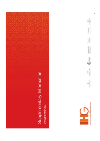 Supplementary Information  30 September 2007  Index  RevPAR  3 Months to 30 September 2007