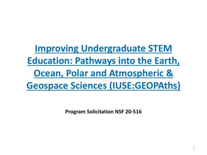 improving undergraduate stem education pathways into the