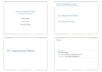 A1.1 Organizational Matters  Lecturer  Dr. Gabriele R  oger  email: gabriele.roeger@unibas.ch