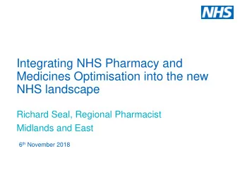 Integrating NHS Pharmacy and  Medicines Optimisation into the new  NHS landscape  Richard Seal,