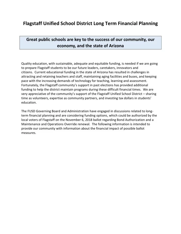 flagstaff unified school district long term financial