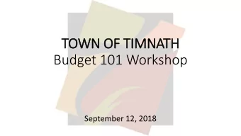 TOWN  WN O  OF TIMN  MNATH  Budget 101 Workshop  September 12, 2018  Agenda o Introductions o