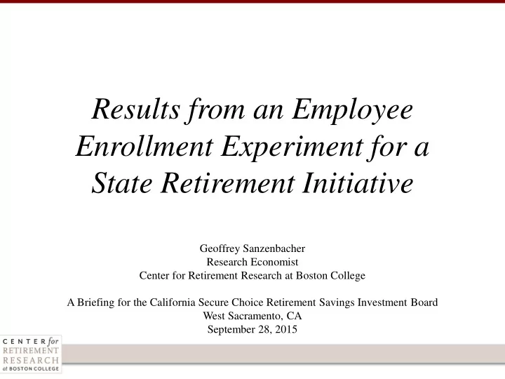 enrollment experiment for a