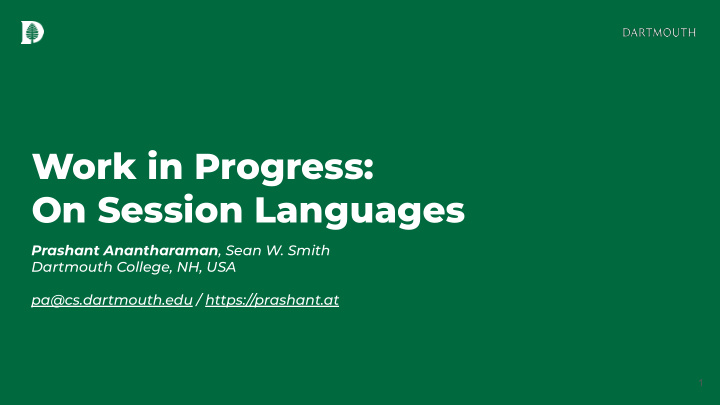 work in progress on session languages