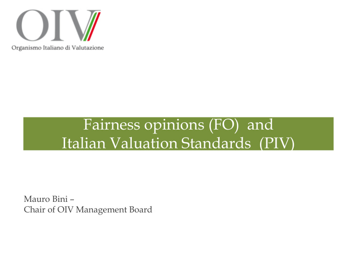 fairness opinions fo and italian valuation standards piv