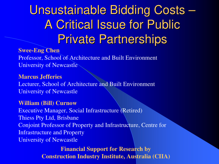 unsustainable bidding costs unsustainable bidding costs a