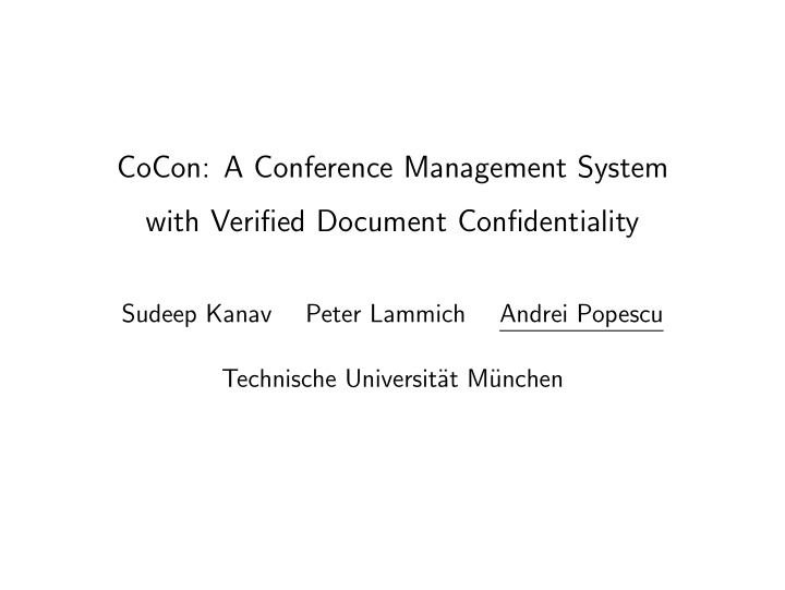 cocon a conference management system with verified
