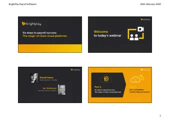 Welcome  Six steps to payroll success:  to todays webinar  The magic of client cloud platforms