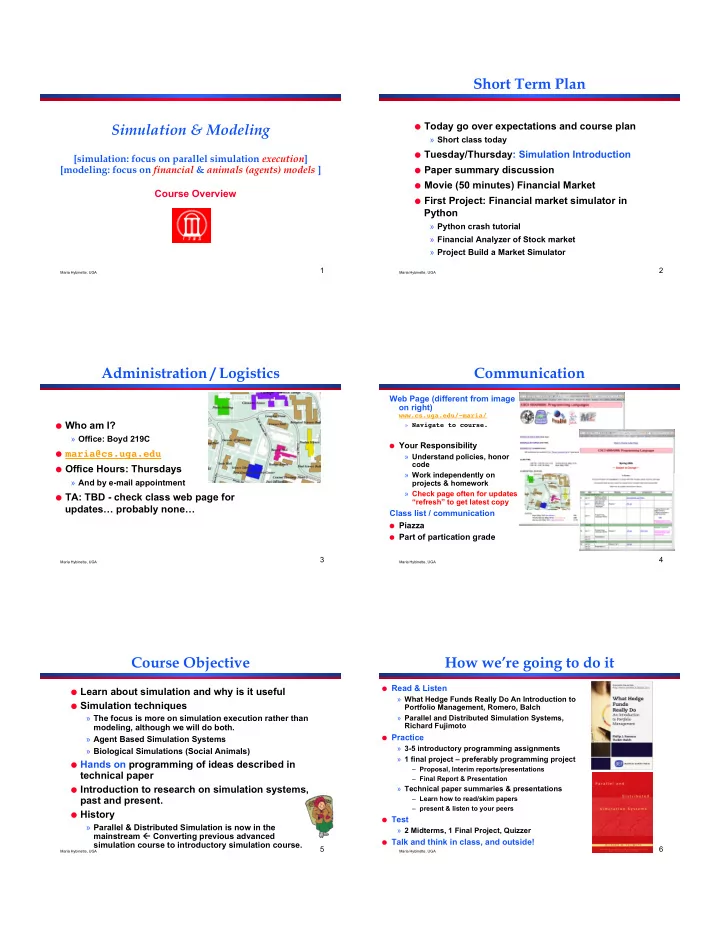 course overview first project financial market simulator