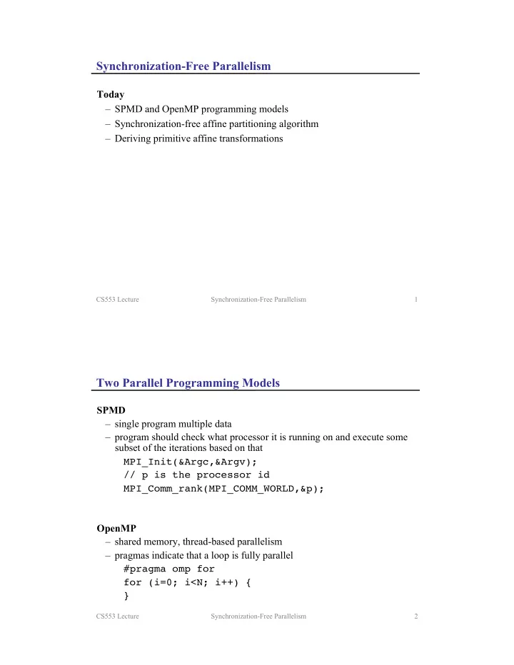 synchronization free parallelism