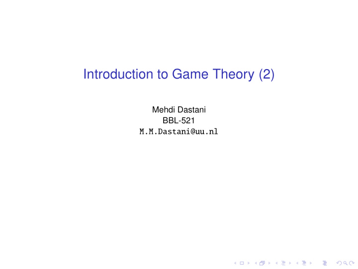 introduction to game theory 2