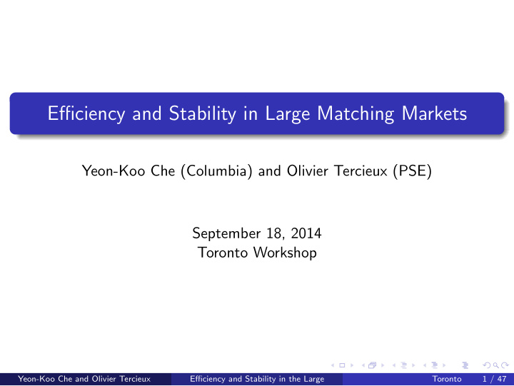 efficiency and stability in large matching markets