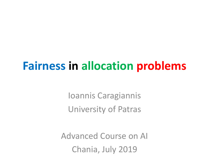 fairness in allocation problems