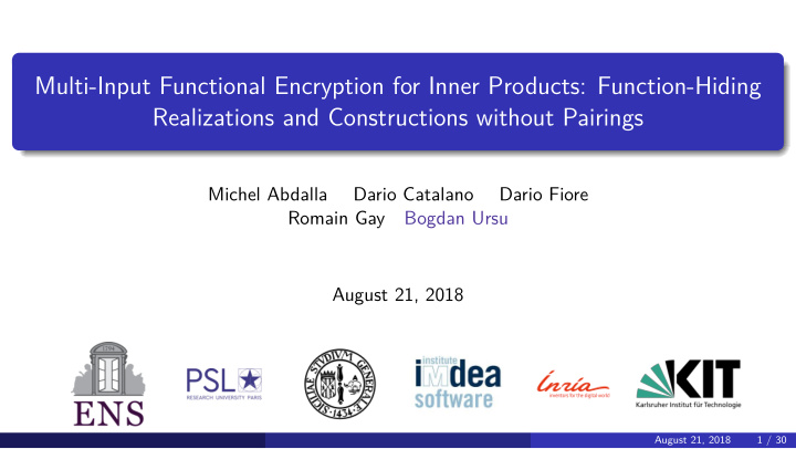 multi input functional encryption for inner products