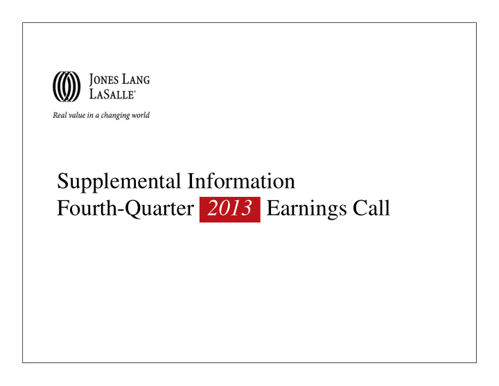 supplemental information fourth quarter 2013 earnings