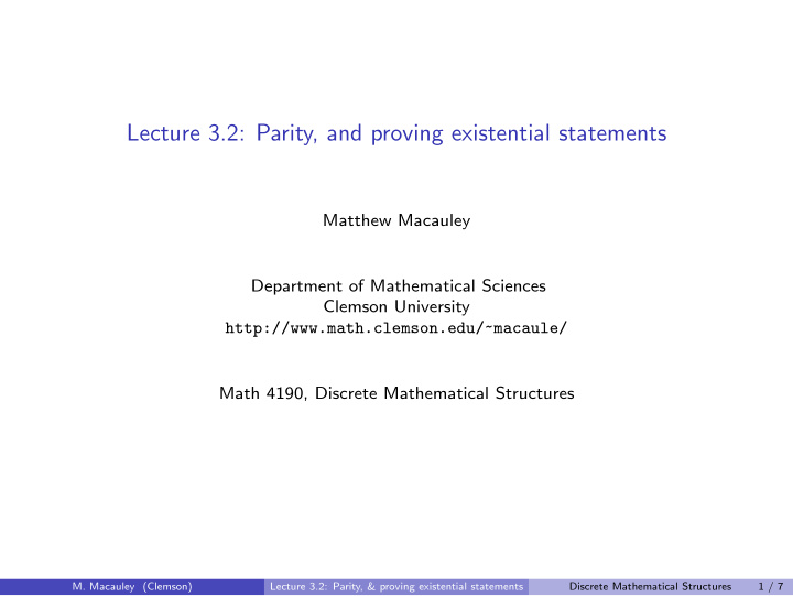 lecture 3 2 parity and proving existential statements