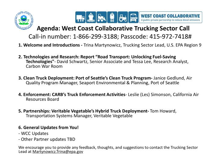 agenda west coast collaborative trucking sector call call