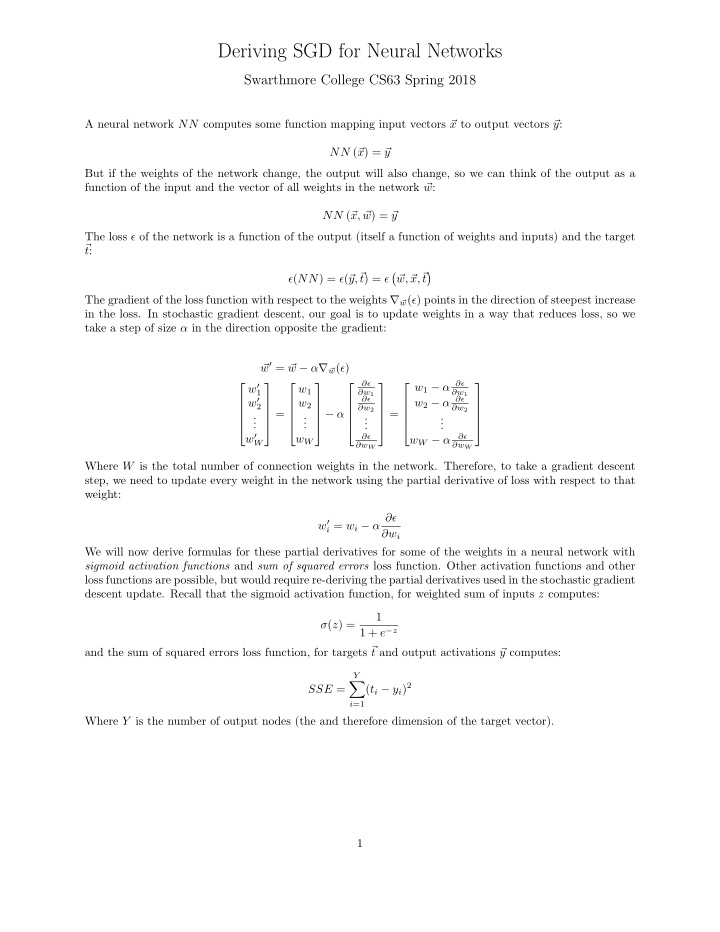 deriving sgd for neural networks