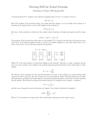Deriving SGD for Neural Networks  Swarthmore College CS63 Spring 2018 A neural network NN computes