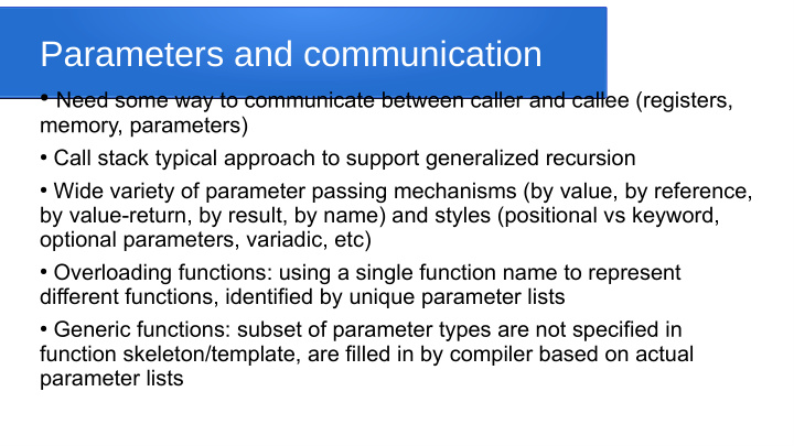 parameters and communication