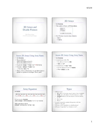 2D Arrays  int A[m][n];  The number of bytes: m*n*sizeof(int).  2D Arrays and  #define n 2