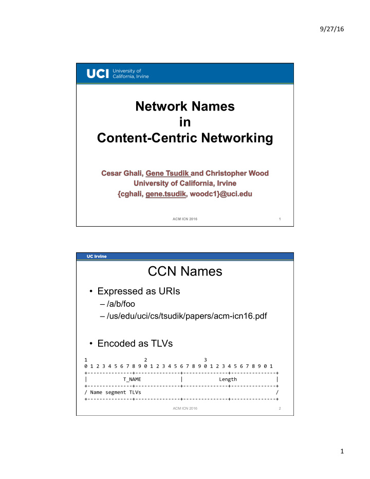 network names in content centric networking