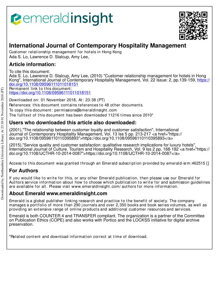 international journal of contemporary hospitality