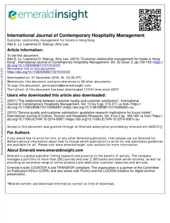 International Journal of Contemporary Hospitality Management  Customer relationship management for
